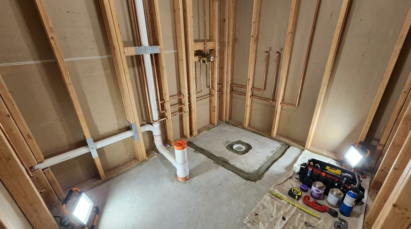 Bathroom rough-in plumbing during remodel by Johns Plumbing LLC in Fruitland Park