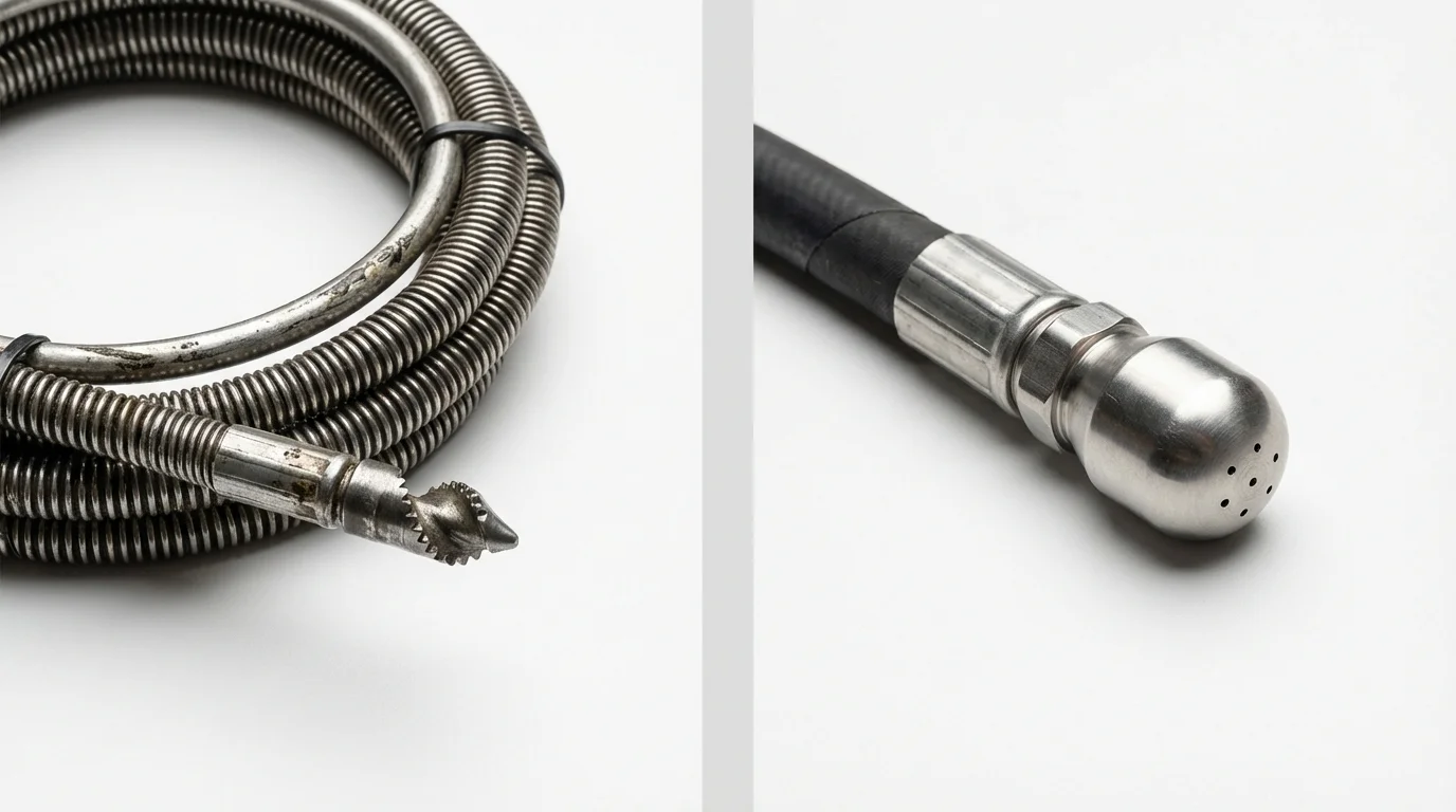 Drain snake cable and hydro jetting nozzle used for drain cleaning in Fruitland Park, FL